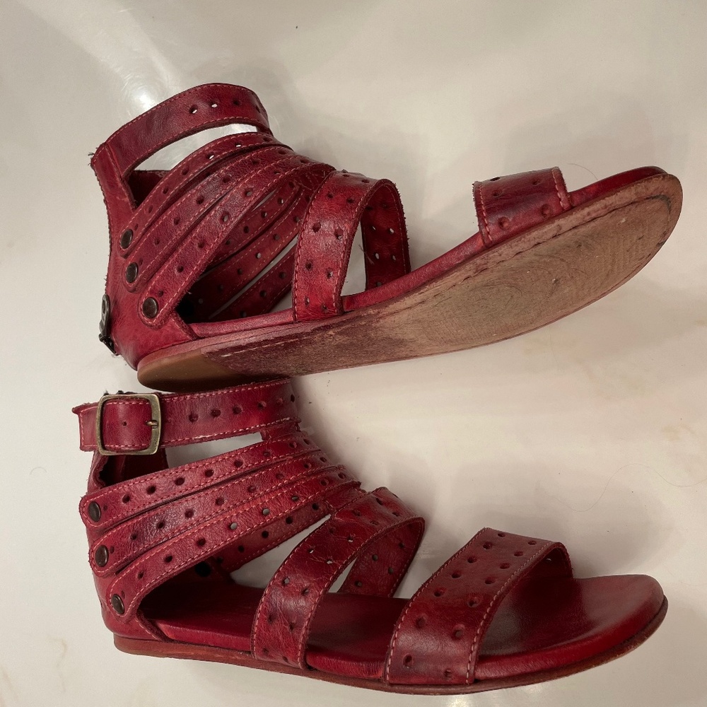 Bedstu leather sandals size 6 red women's